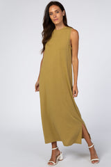 Gold Sleeveless Side Slit Maternity Maxi Dress
