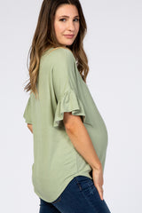 Light Olive Short Ruffle Sleeve Maternity Top