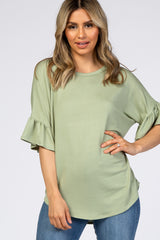 Light Olive Short Ruffle Sleeve Maternity Top
