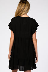 Black Tiered Ruffle Accent Maternity Dress