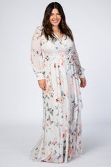 Ivory Floral Chiffon Maternity Plus Maxi Dress
