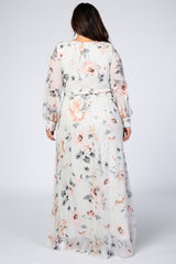 Ivory Floral Chiffon Plus Maxi Dress