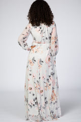 Ivory Floral Chiffon Maxi Dress