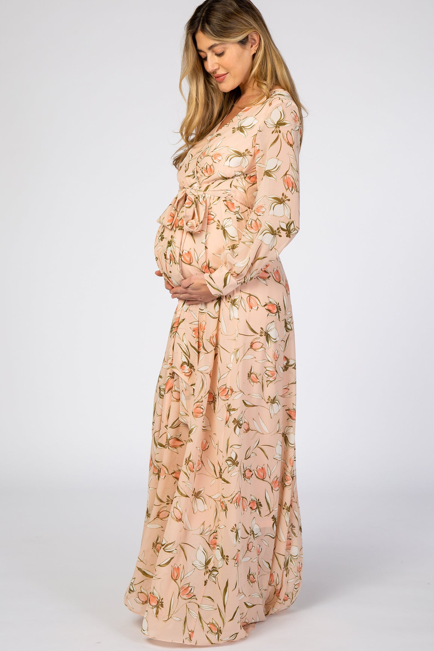 Light Pink Floral Maternity Long Sleeve Maxi Dress– PinkBlush