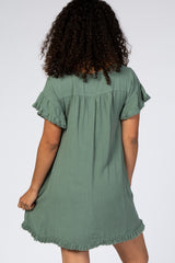 Olive Fringe Linen Dress