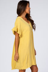 Yellow Linen Fringe Trim Babydoll Dress
