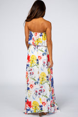 Ivory Floral Strapless Maxi Dress