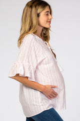 Pink Striped Ruffle Trim Maternity Top