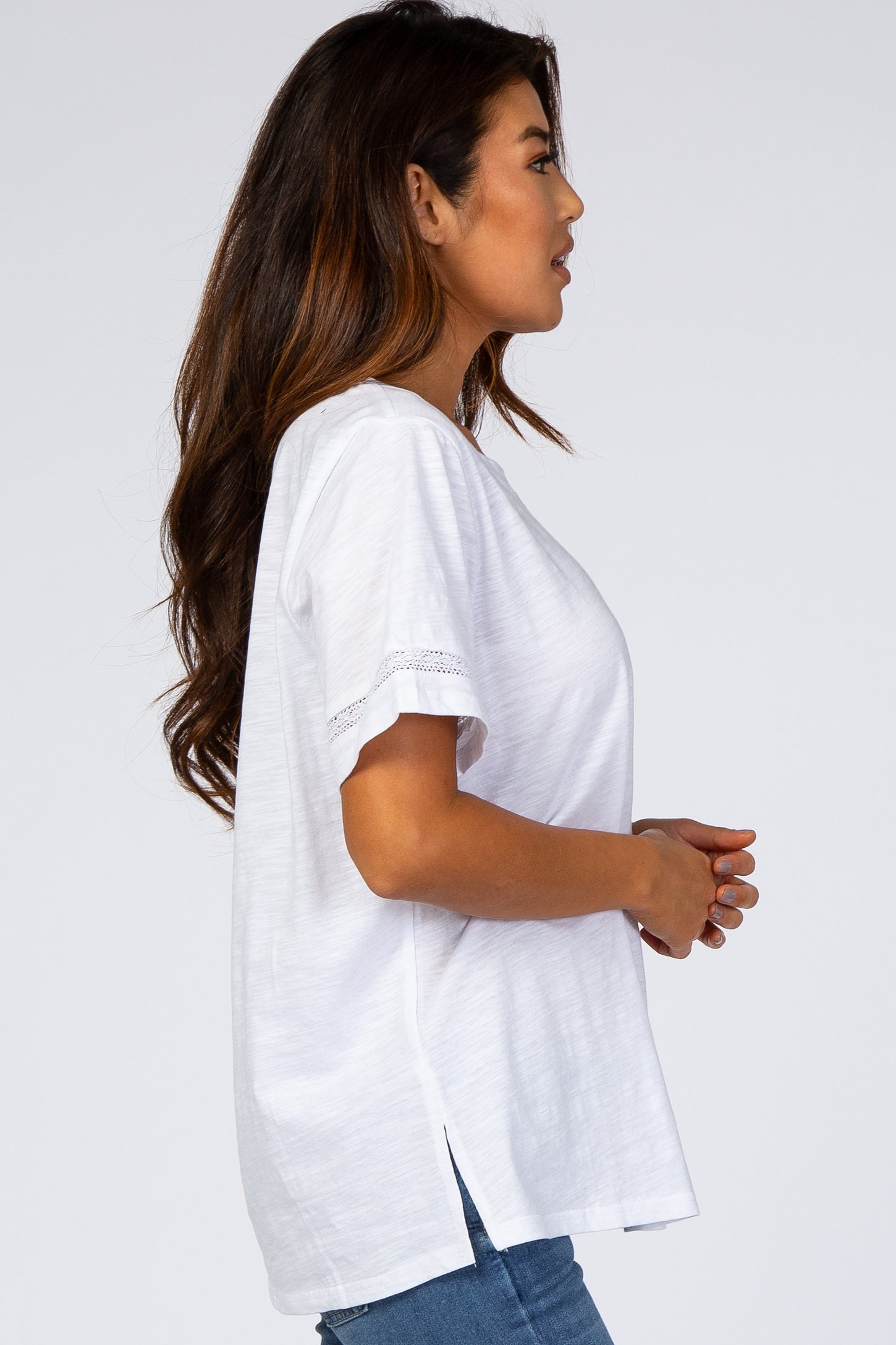 White Crochet Inset Short Sleeve Maternity Top