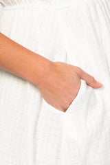 White Smocked Puff Sleeve Maternity Midi Dress