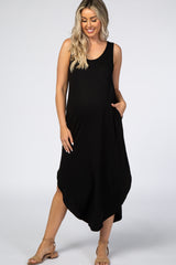 Black Ribbed Maternity Maxi Dress