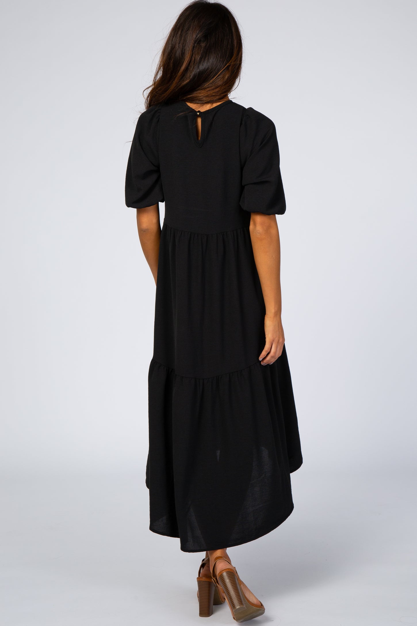 Black Tiered Bubble Short Sleeve Midi Dress – PinkBlush