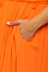 Orange Front Button Ruffle Tiered Hem Maternity Plus Midi Dress