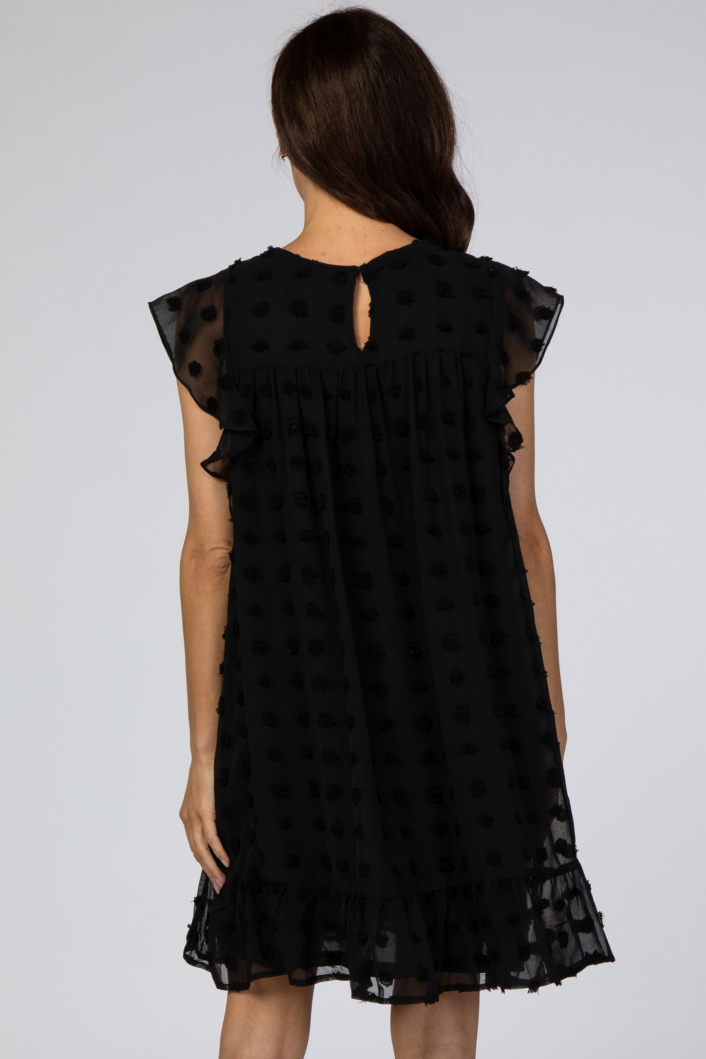 Black Textured Polka Dot Ruffle Dress