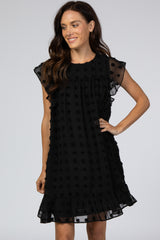 Black Textured Polka Dot Ruffle Dress