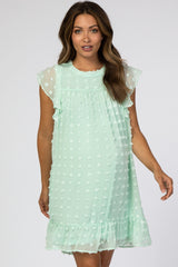 Mint Green Textured Polka Dot Ruffle Maternity Dress