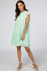 Mint Green Textured Polka Dot Ruffle Dress