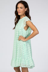 Mint Green Textured Polka Dot Ruffle Dress