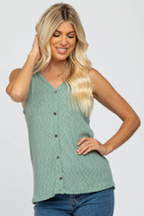 Light Olive Ribbed Button Front Sleeveless Maternity Top