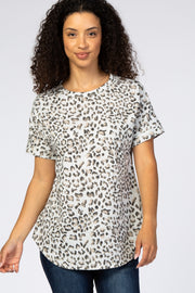 Grey Leopard Print Short Sleeve Top