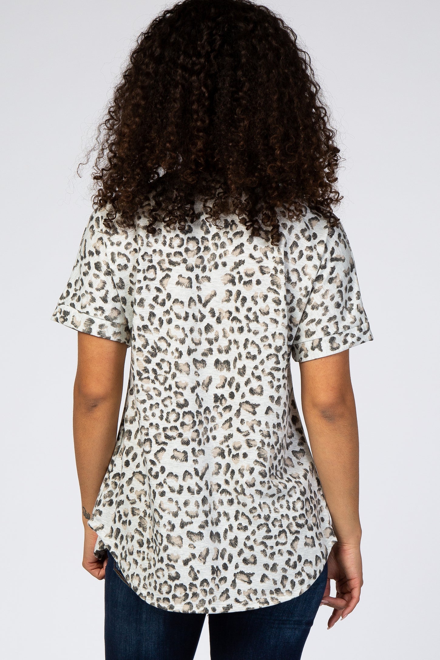 Grey Leopard Print Short Sleeve Top