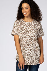 Taupe Leopard Print  Short Sleeve Maternity Top