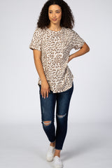 Taupe Leopard Print  Short Sleeve Top