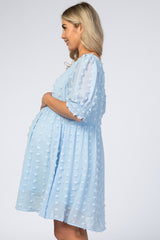 Light Blue Swiss Dot Maternity Dress