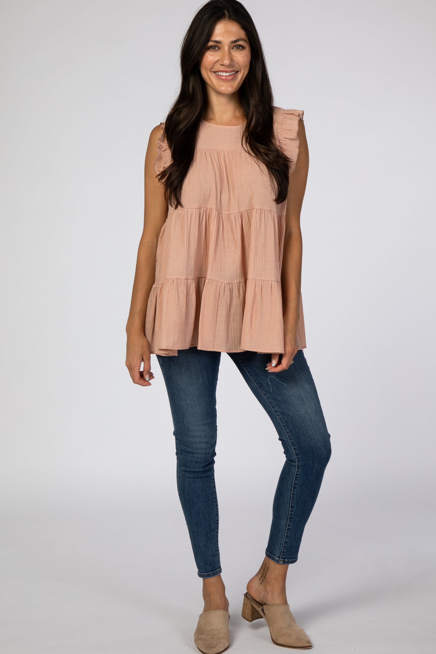 Peach Textured Tiered Blouse