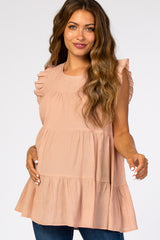 Peach Textured Tiered Maternity Blouse