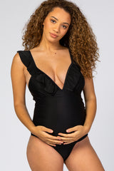 Black Ruffle Maternity One-Piece Maternity Swimsuit