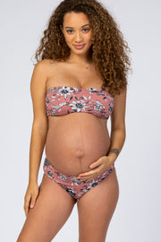 Mauve Floral Bandeau Bikini Maternity Swim Set