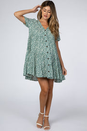 Green Floral Button Front Print Maternity Dress