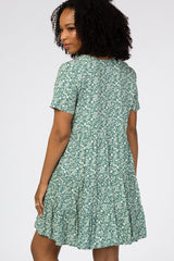 Green Floral Button Front Print Dress