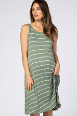 Light Olive Striped Sleeveless Maternity Dress
