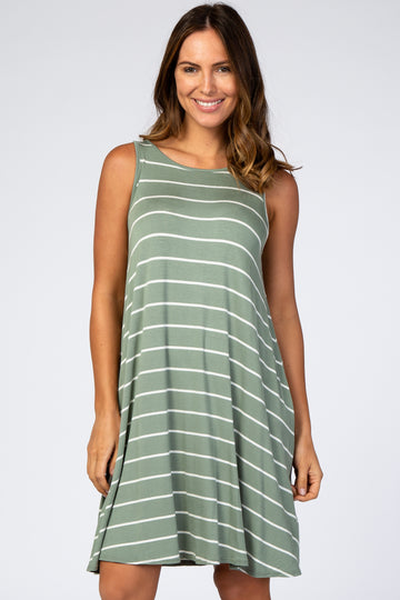 Light Olive Striped Sleeveless Dress