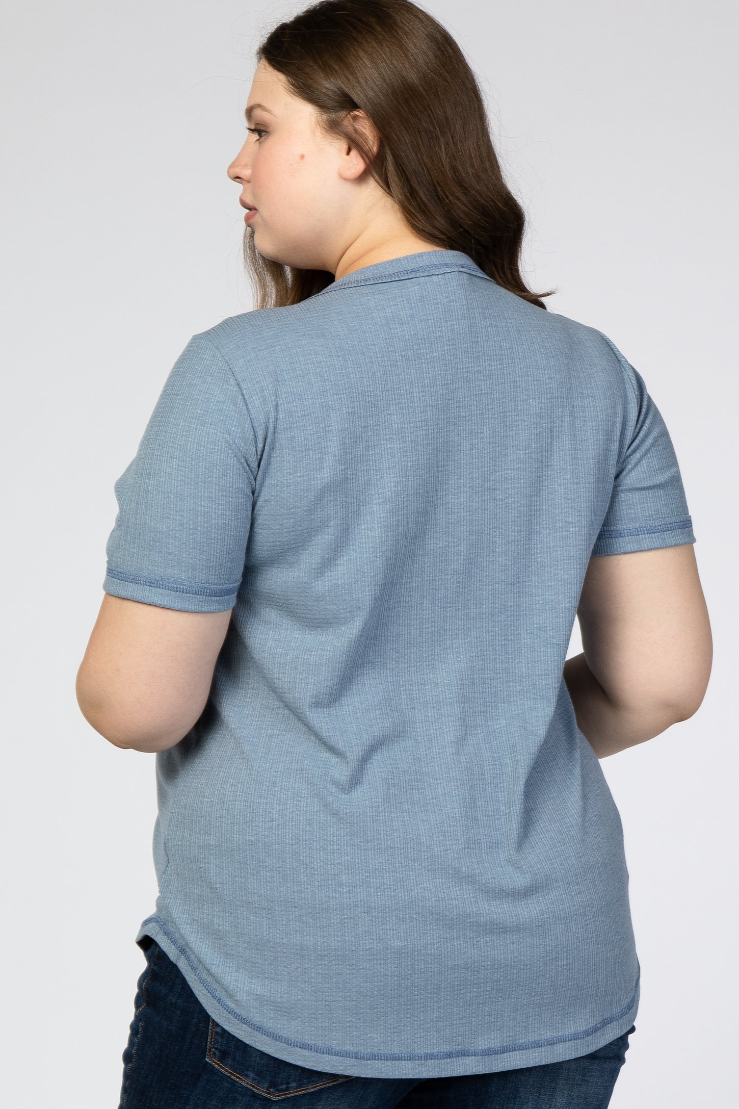 Blue Button Front Maternity Plus T Shirt