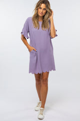 Lavender Ruffle Sleeve Scalloped Dress
