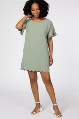 Mint Green Ruffle Sleeve Scalloped Dress