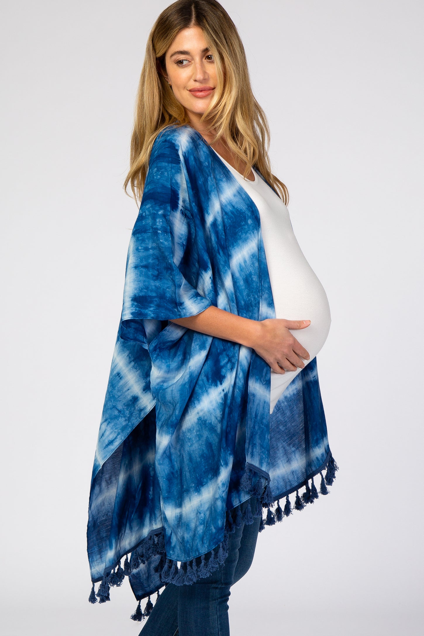 Navy Blue Tie Dye Tassel Maternity Coverup PinkBlush