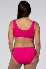 Hot Pink Ribbed Maternity Bikini Set