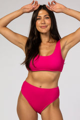 Hot Pink Ribbed Bikini Set