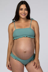 Sage Ribbed Ruffle Accent Maternity Bikini Set