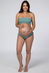 Sage Ribbed Ruffle Accent Maternity Bikini Set