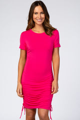 Fuchsia Fitted Ruched Drawstring Side Dress