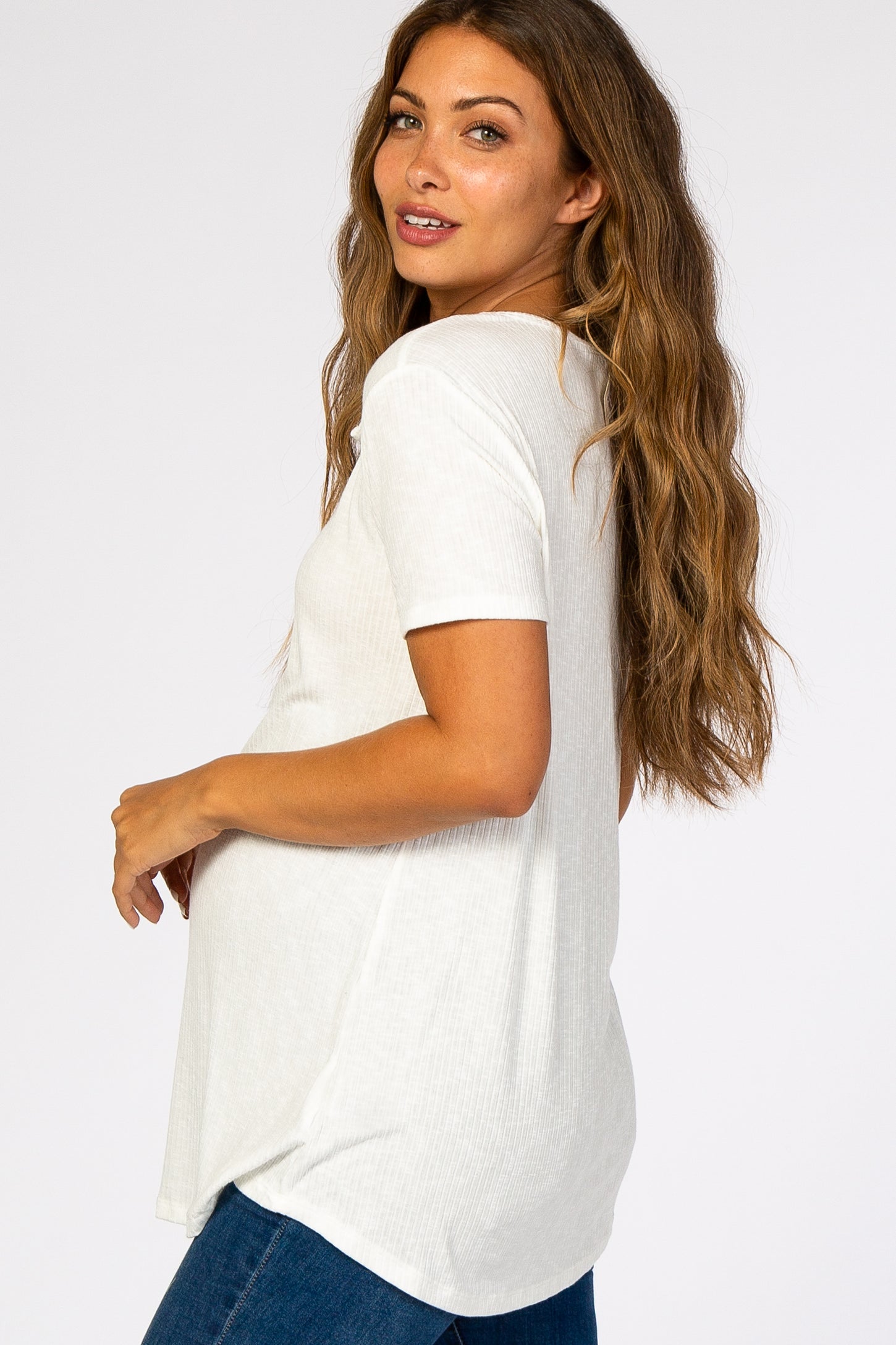 Ivory Ribbed Maternity T Shirt