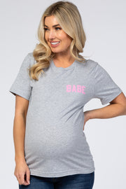 Heather Grey "Babe" Graphic Maternity Tee