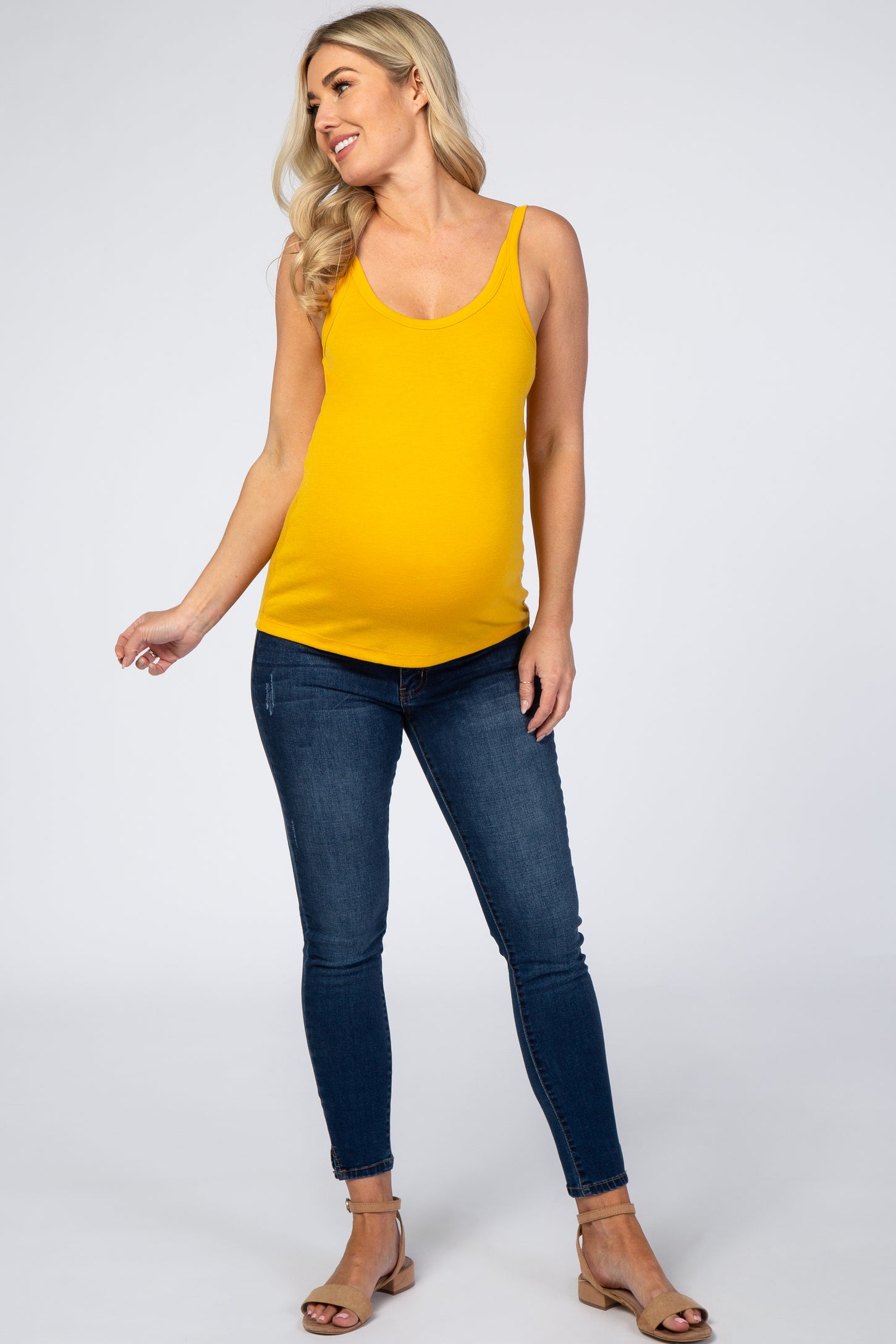 Gold Fitted Scoop Neck Maternity Tank Top