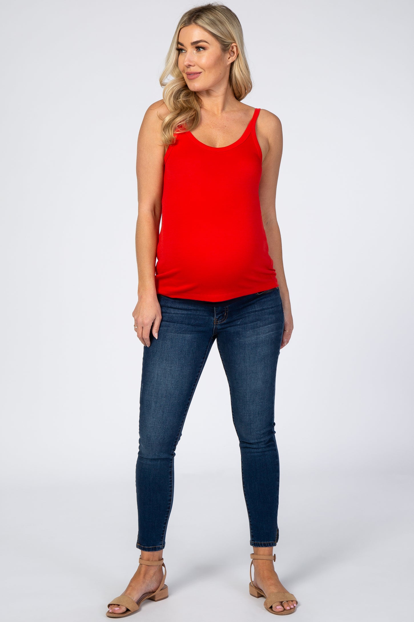 Red Fitted Scoop Neck Maternity Tank Top