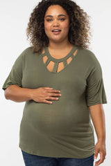 Olive Front Cutout Maternity Plus Top